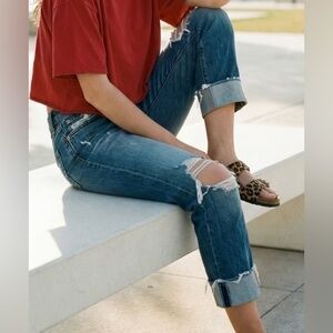 MOTHER the Scrapper Cuff Ankle Fray in Wicked Wildflower Straight Leg Loose Fit